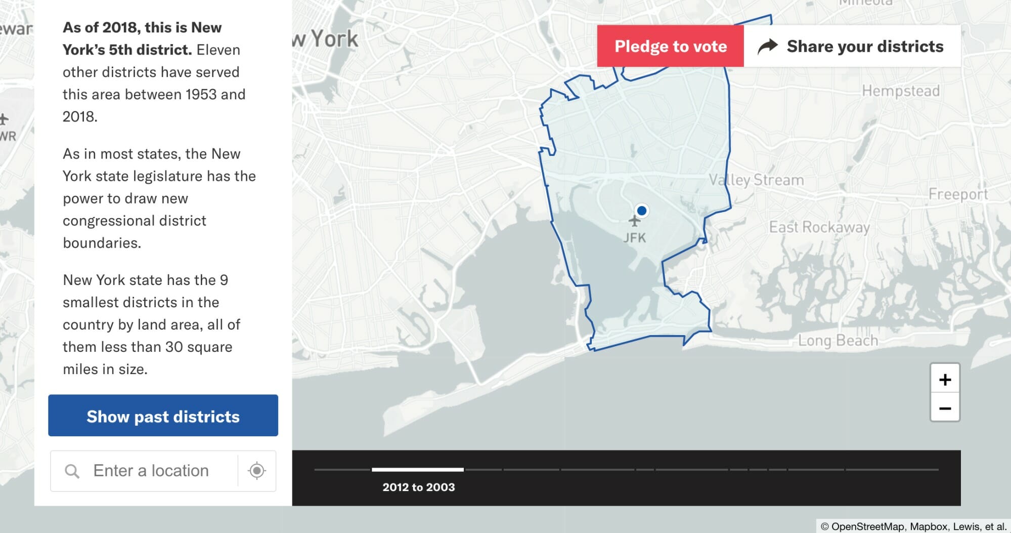 Screenshot of a map of Congressional district lines in NYC