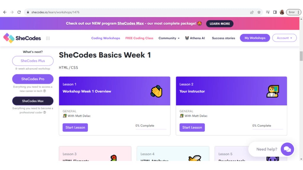 SheCodes platform screenshot