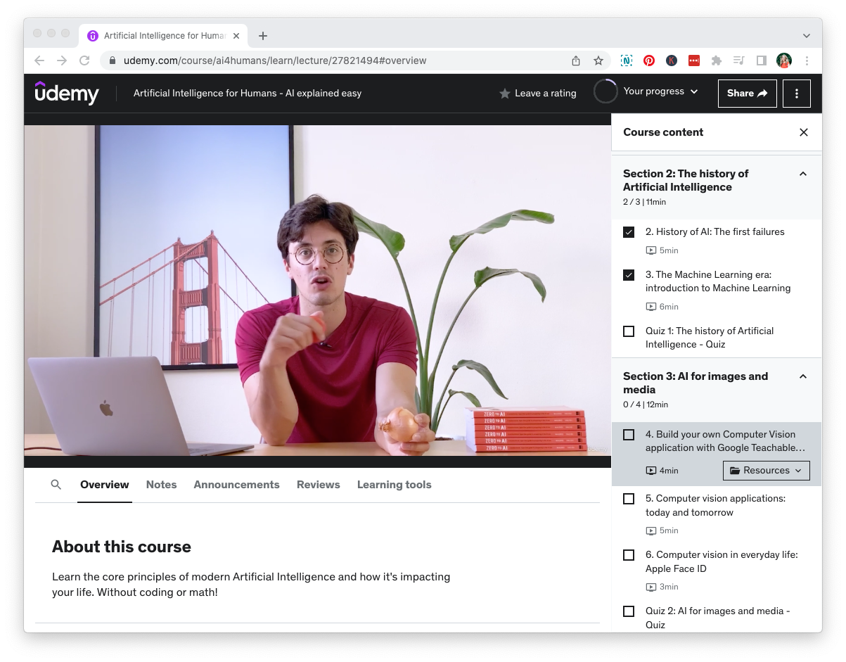 An image of a video from the Udemy class Artificial Intelligence for Everyone