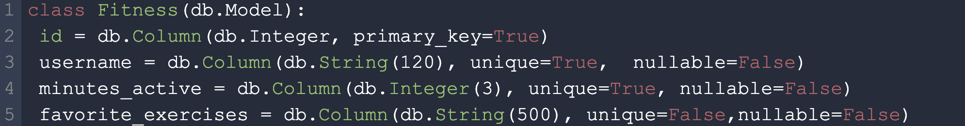 SQLAlchemy code for a database model 