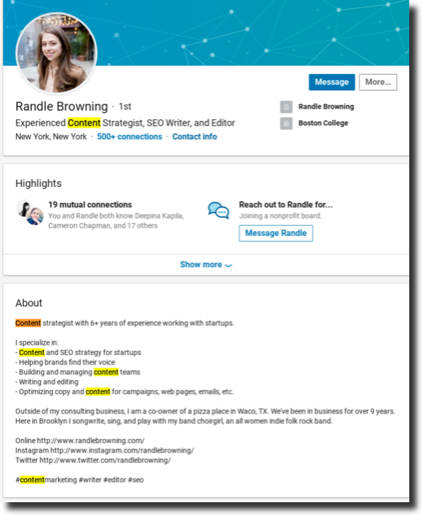 add keywords to your LinkedIn