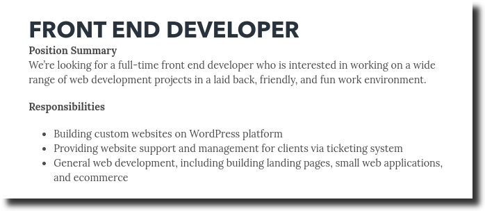 front end developer job posting title